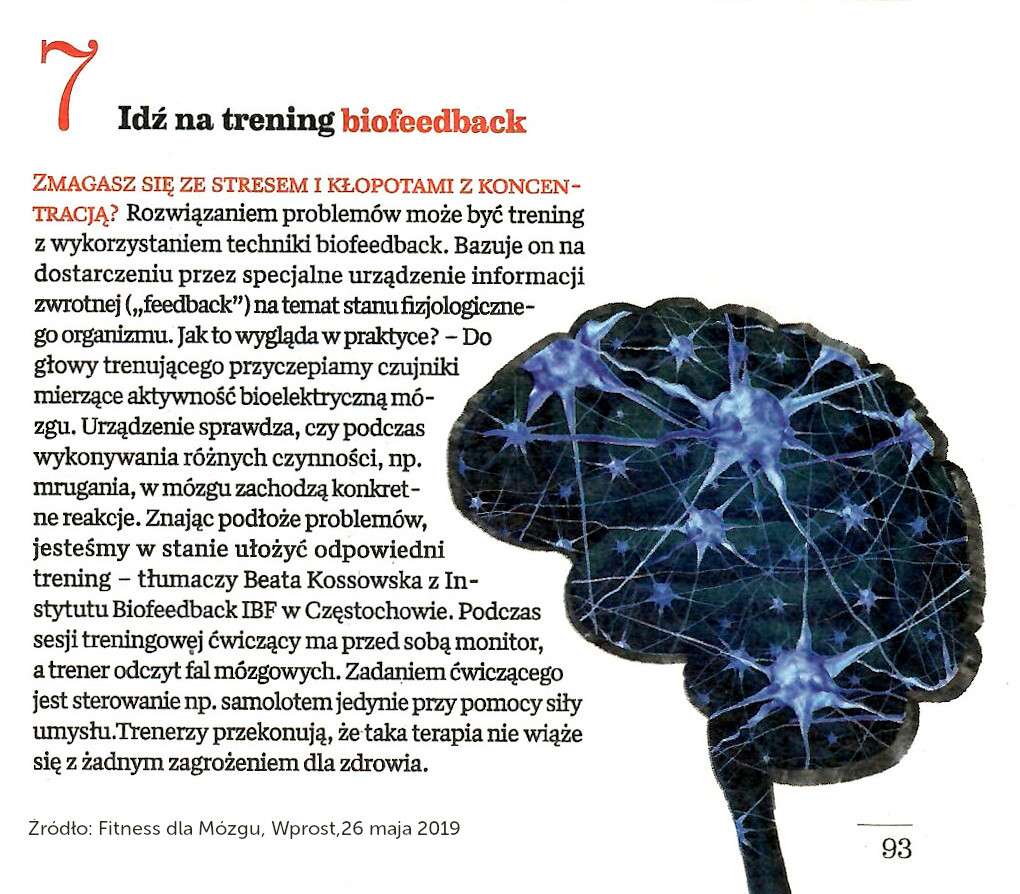 Idź na trening biofeedback- Beata Kossowska Instytut Biofeedback Częstochowa